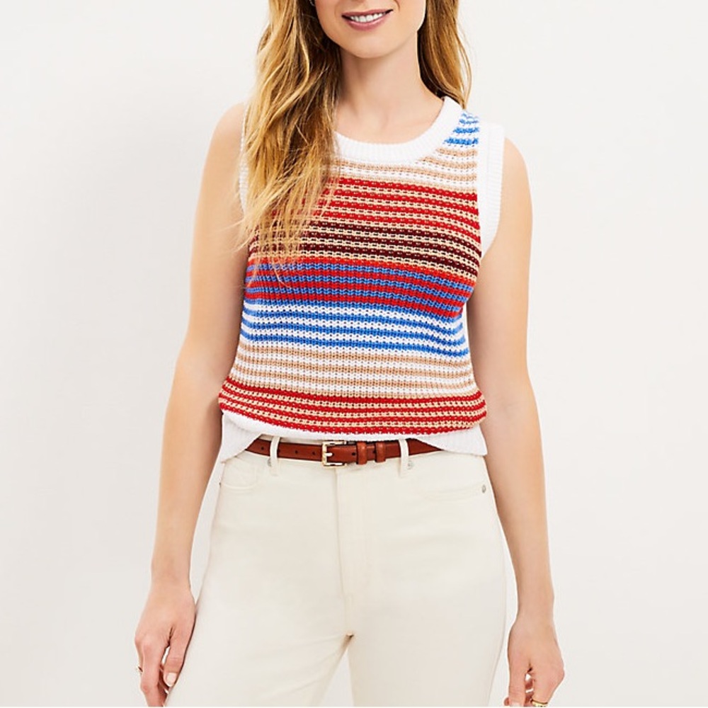 Loft Top Women’s Medium Striped Chunky Knit Sleeveless Tank Sweater Shell